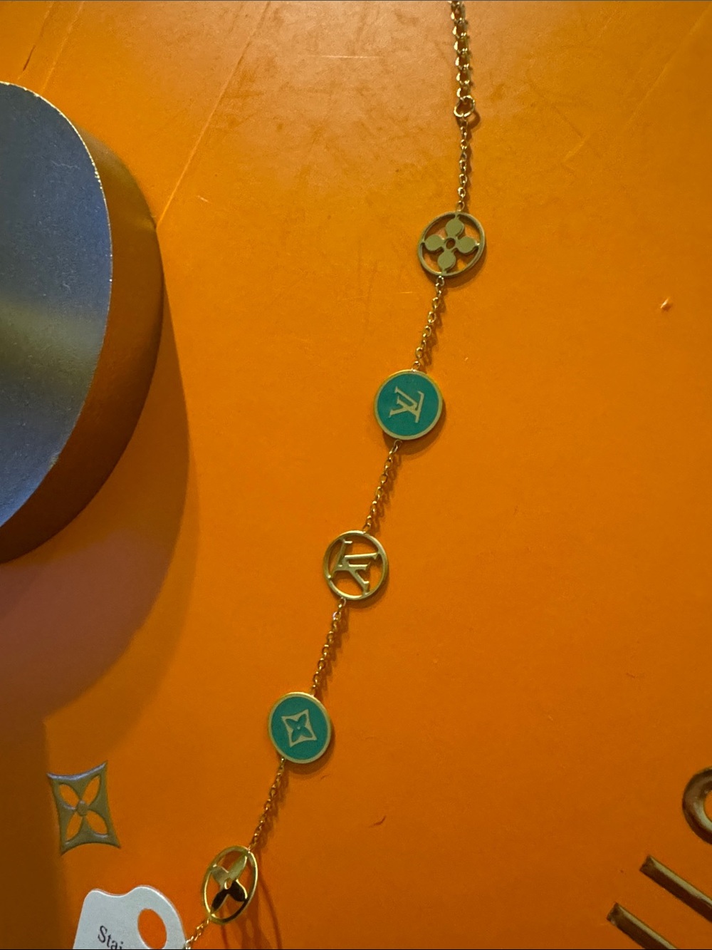 Gold Chain Bracelet with Turquoise Discs